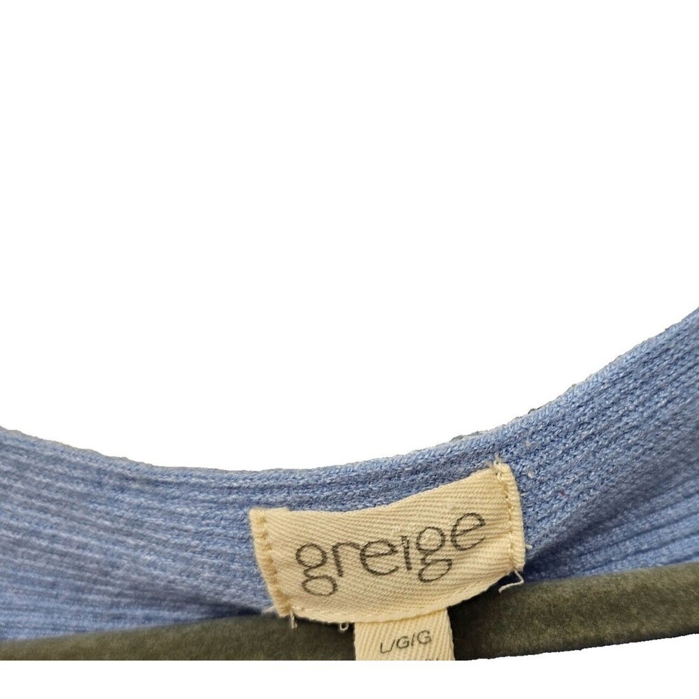 Greige Ribbed Dolman Sweater Womens Size L Side Buttons Long Sleeves Light Blue - Picture 6 of 7